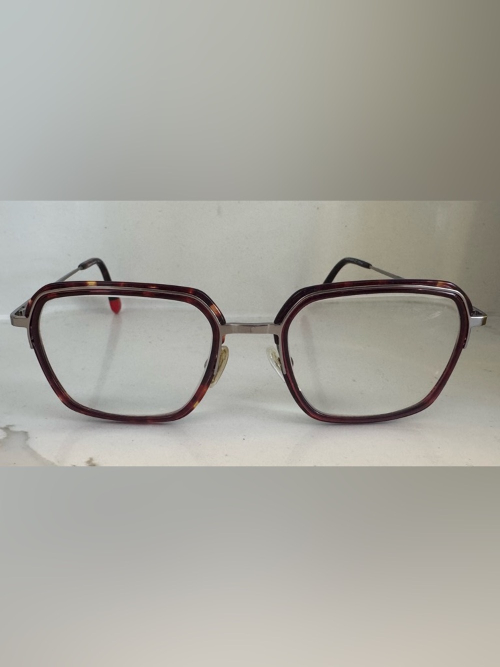 Warren Steven Scott x Avenue Hourigan C2 square glasses frame burgundy gun metal